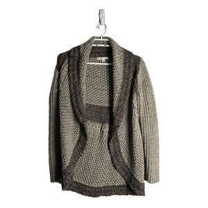 Cabi Women's Gray Boho Cable Knit Open Front Long Sleeve Cardigan